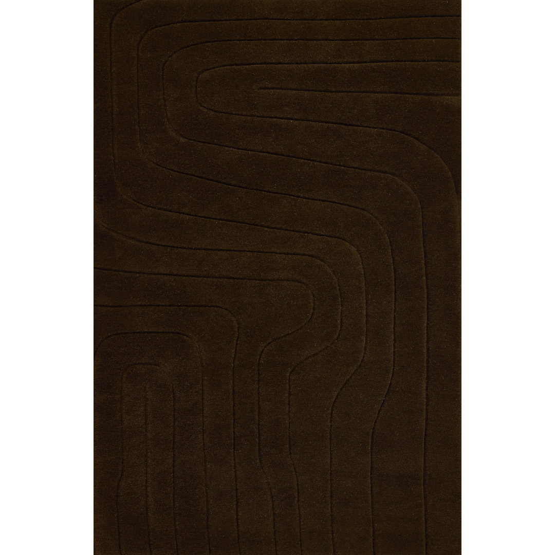 Aelin Wavy Hand Tufted Wool Brown Area Rug